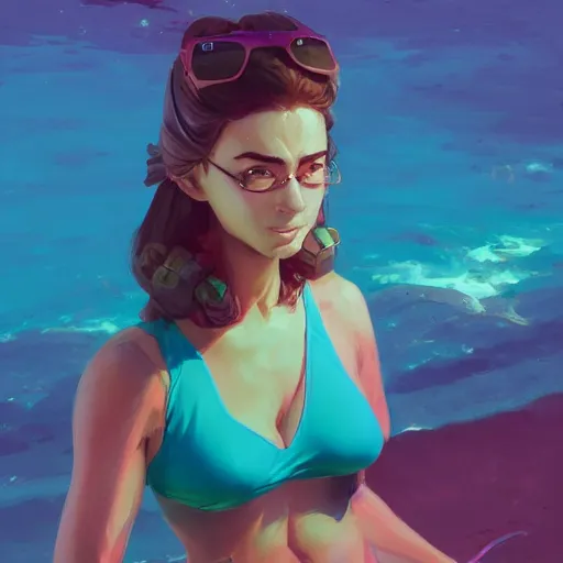 Image similar to portrait of besutiful woman in bathing suit, maya ali mage, gloomhaven, dynamic lighting, gaudy colors, octane render aesthetic, matte painting concept art, official fanart behance hd artstation by jesper ejsing, by rhads and makoto shinkai and lois van baarle and ilya kuvshinov and rossdraws