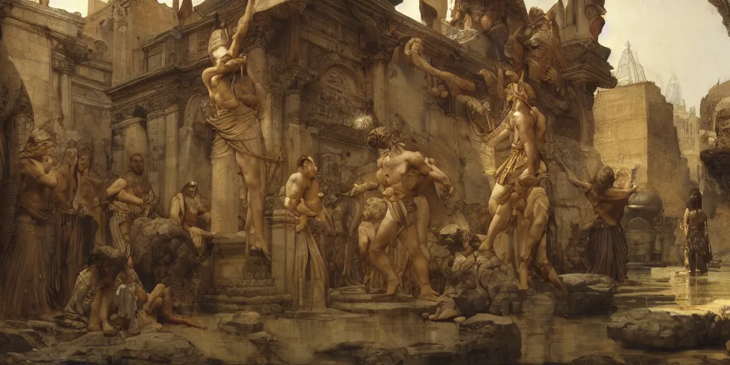 Image similar to fake oracles of Mesopotamian lie, by Edgar Maxence and Ross Tran and Michael Whelan and Da Vinci and Caravaggio and J.M.W Turner and Bruegel intricate line drawings, cinematic, establishing shot, 4k resolution,