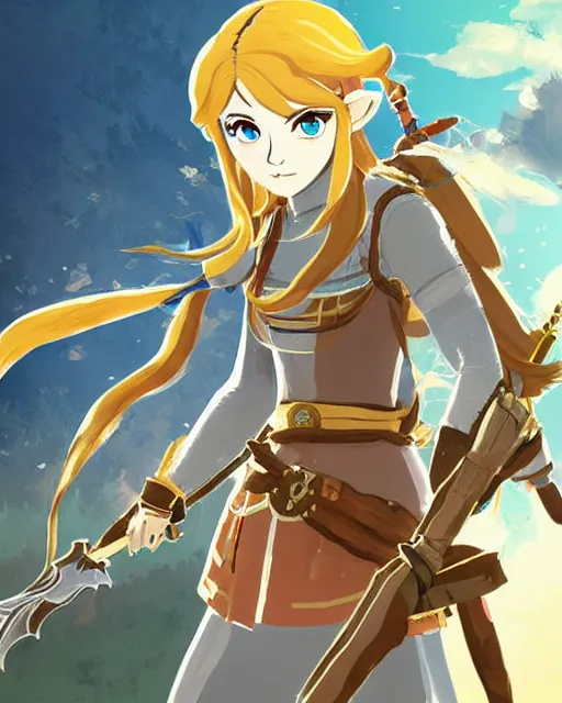 Prompt: illustration of girl in the style of fire emblem and breath of the wild