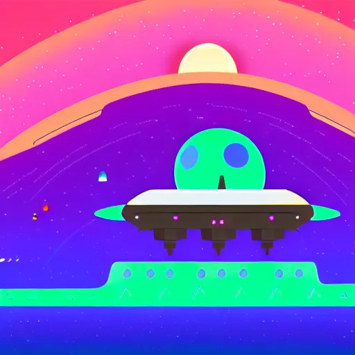 Prompt: a fancy spaceship abandoned on a alien planet, style by kurzgesagt