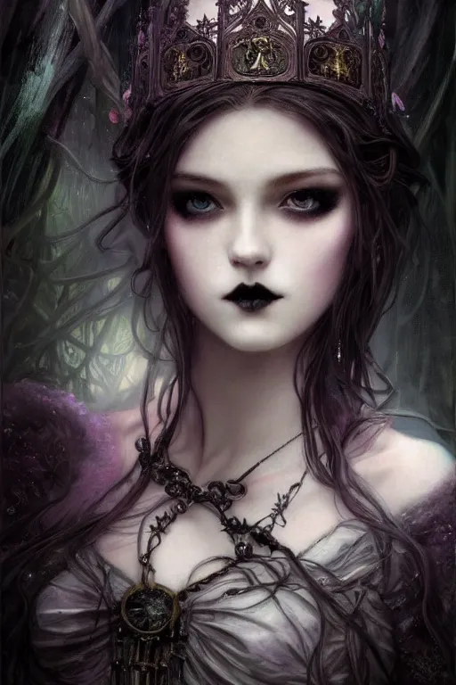 Image similar to beautiful and gothic and victorian and luxury and mythical young medieval dark princess portrait like blackpink lisa+smoky eyes+front face with light flowing hair, ultradetail face, art and illustration by tian zi and craig mullins and WLOP and alphonse mucha, fantasy, intricate complexity, human structure, human anatomy, fantasy character concept, watermark, blurry, hyperrealism 8k