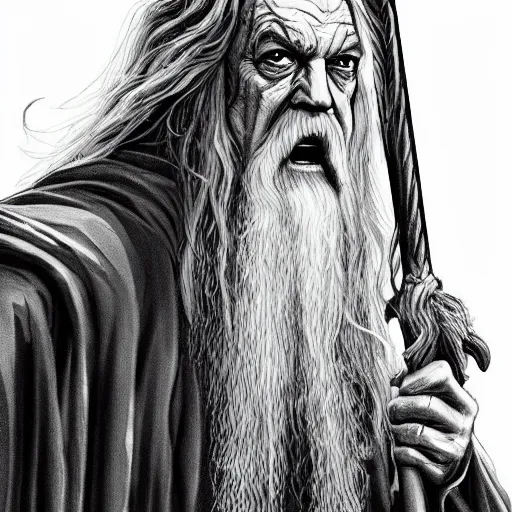 Image similar to evil gandalf consumed by power, lord of the rings, highly detailed, digital art,