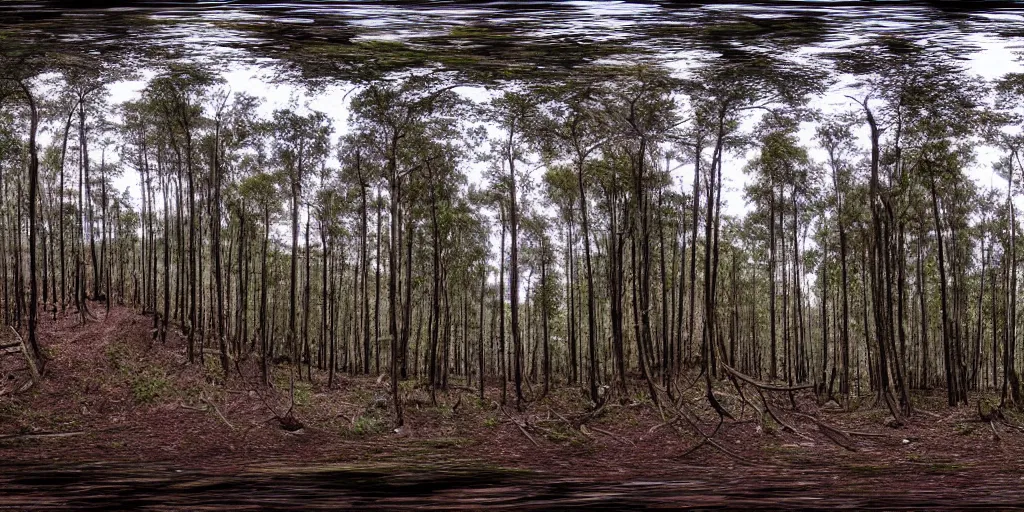 Image similar to a 360 photograph of a scary forest