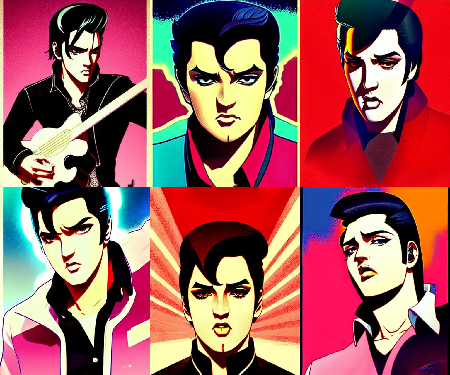 Prompt: ilya kuvshinov anime illustration of elvis presley, fine detail, perfect anime face, dramatic lighting, dynamic composition, moody, art deco, cel shading, vivid, stippled lighting, rich texture, yoshinari yoh, alphonse mucha, takashi murakami, ( ( ( colorful ) ) ), eguchi