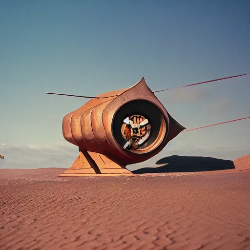 Image similar to Jodorowky's Dune movie, ornithopter, 55mm lens, cinematic, cinestill 400t film