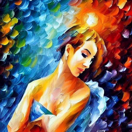 Prompt: a beautiful goddess , sharp vibrant realistic, in style of Leonid Afremov