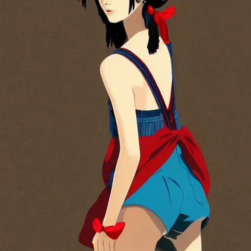 Image similar to a beautiful young japanese natalie portman alluring gravure model, stylized concept art, wearing elegant designer overalls, elegant overalls with mesoamerican patterns, mesoamerican native street fashion, princess mononoke, painted by jamie hewlett and ashley wood and mike mignola, aesthetic, gorgeous, stunning, alluring, attractive, artstation, pinterest, digital art