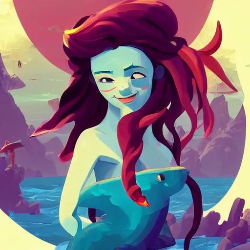 Image similar to painting mermaid treasure on sea of thieves game avatar hero smooth face median photoshop filter cutout vector, behance hd by jesper ejsing, by rhads, makoto shinkai and lois van baarle, ilya kuvshinov, rossdraws global illumination