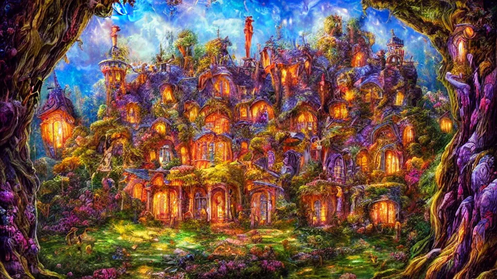 Image similar to Beautiful mansion in the woods” Beautiful Dreamscape, Digital art, concept art, detailed, lovely colors, Art station,3-D 4K, beautiful background, matte painting, Josephine wall,