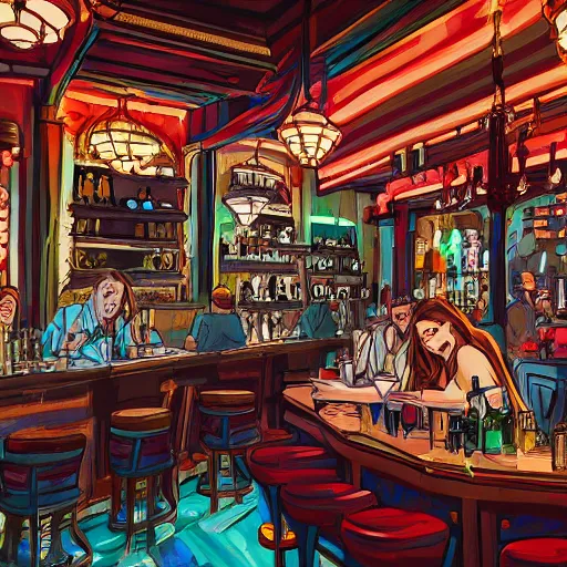 Prompt: a summer day spent (at a bar drinking tequila at the russian tea room), Aenami Alena, Ando Tadao, 4K, 8K, digital art