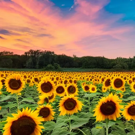Prompt: a sunflower field at sunset