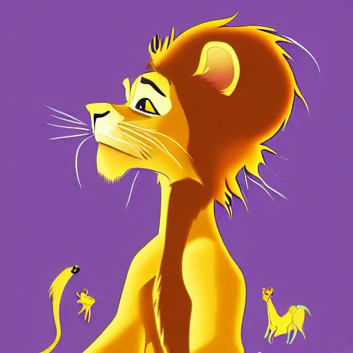 Prompt: a full-height portrait of Simba form the Lion King look like an ordinary boy with beautiful hear and head, wearing jeans and a white T-shirt, digital art style