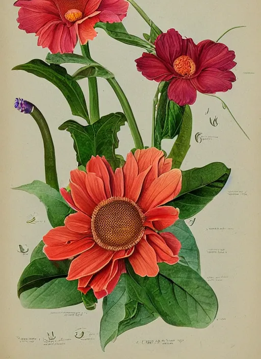 Prompt: fantasy scientific botanical illustration of colorful flower with a large, smiling mouth