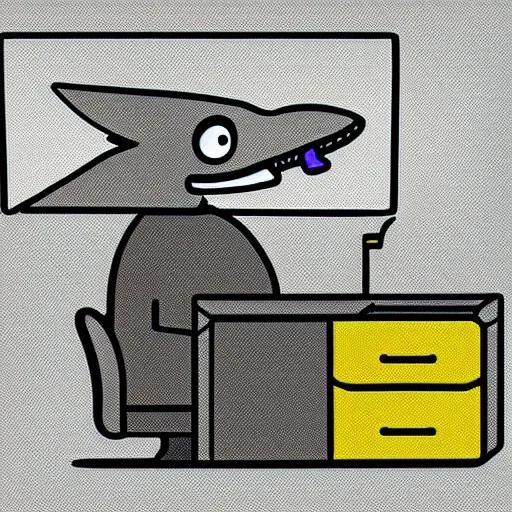 Image similar to An anthropomorphic grey dolphin dressed as a chemist playing games on a computer, digital painting