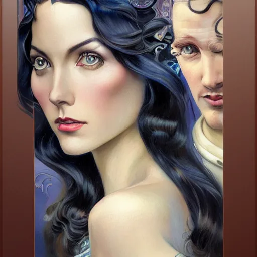 Image similar to an art nouveau, ( streamline moderne ), multi - ethnic and multi - racial portrait in the style of charlie bowater, and donato giancola, and charles dulac. very large, clear, expressive and intelligent eyes. symmetrical, centered, ultrasharp focus, dramatic lighting, photorealistic digital painting, intricate ultra detailed background.