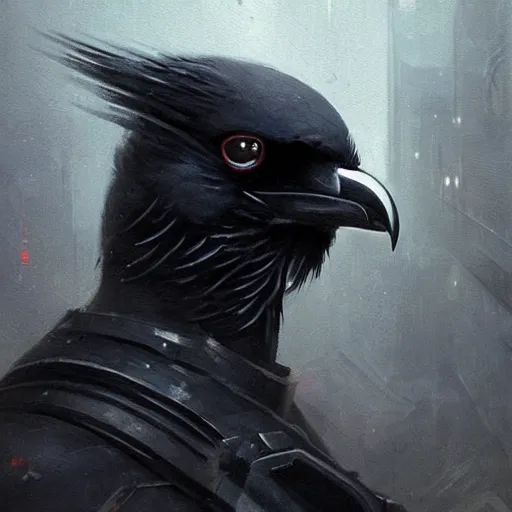 Prompt: self portrait of a mechanized raven . Full body with cape and body armor, digital art, realistic, ultradetailed, concept art in the style of Bladerunner 2049, art by greg rutkowski and thomas kinkade, trending on artstation, devianart, cgsociety