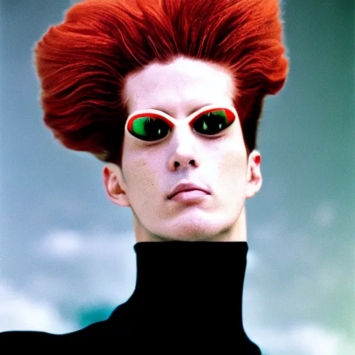 Prompt: a photorearistic portrait of a real life Noriaki Kakyoin by Annie Leibovitz and helmut newton