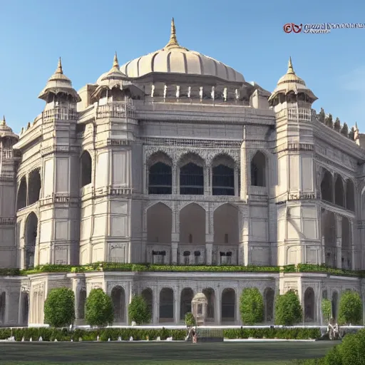 Image similar to Indo-Saracenic:3 style building for the new Parliament of India, photorealistic, hyper realistic, super detailed, highly detailed, 8K resolution