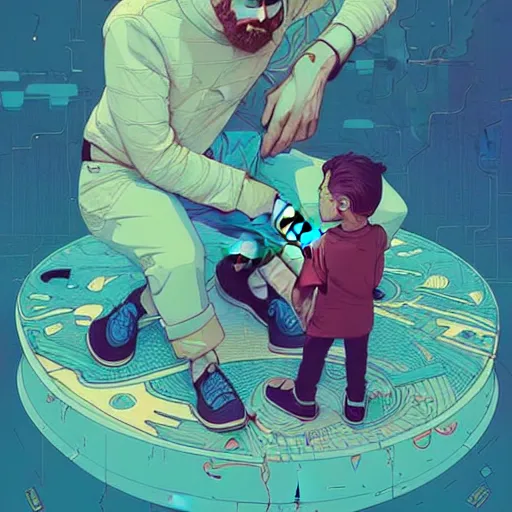 Image similar to illustration surrealism, a Love of a father and son, post grunge concept art by josan gonzales and wlop, highly detailed, intricate, sharp focus, Trending on Artstation HQ, deviantart - W 576 - H 768