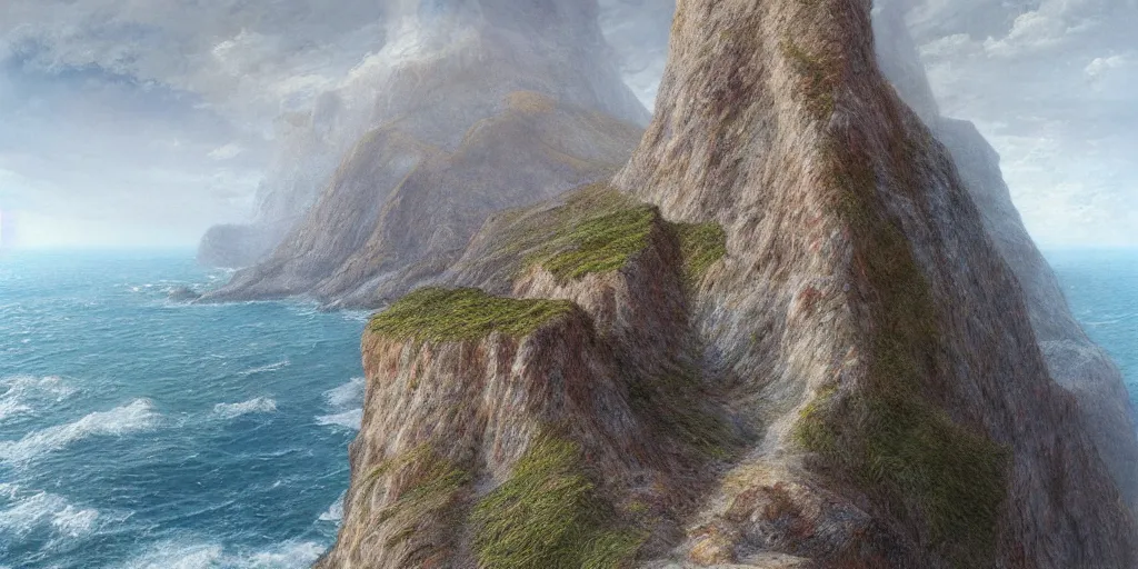 Image similar to cliff above the endless ocean by alan lee, intricate, highly detailed, digital painting, artstation, concept art, smooth, sharp focus, illustration, vfx