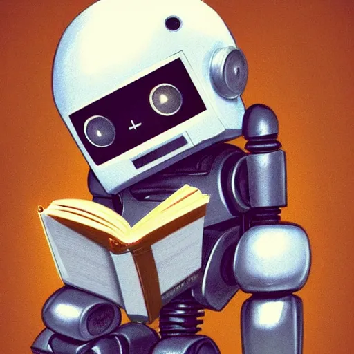 Image similar to cute robot reading a book. Trending on ArtStation, concept art