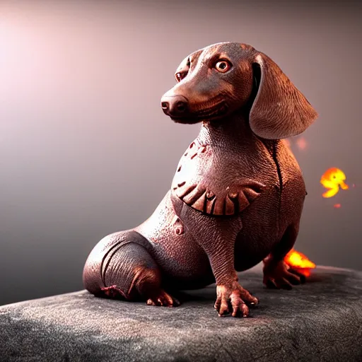 Image similar to the god of small scissors!!, pitchburn devils!, security rhox, sauroform hybrid, forbidding spirit!!, guardian project, hackrobat!!!, dachshund bonsai, cinematic, hyper realistic, detailed, 8k, octane render.