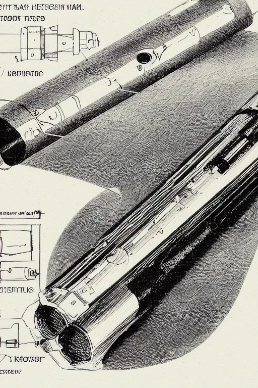 Image similar to detailed schematic of a lightsaber found in an old jedi book.
