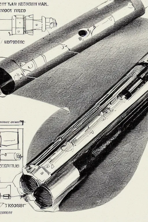 Prompt: detailed schematic of a lightsaber found in an old jedi book.