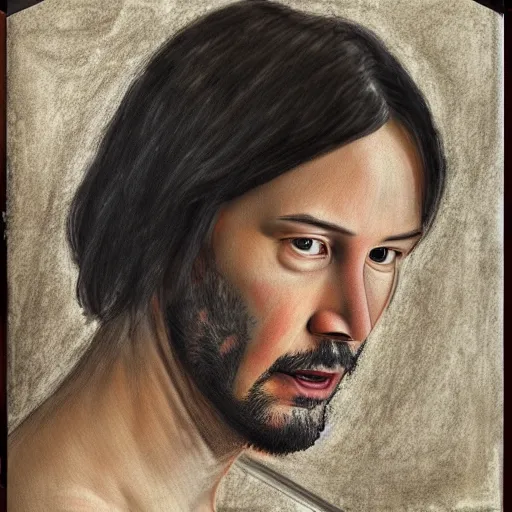 Prompt: keanu reeves portrait in leonardo davinci style sketch