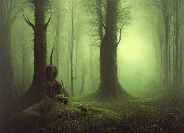 Image similar to a monster in a forest by zdzislaw beksinski, matte painting, aesthetic