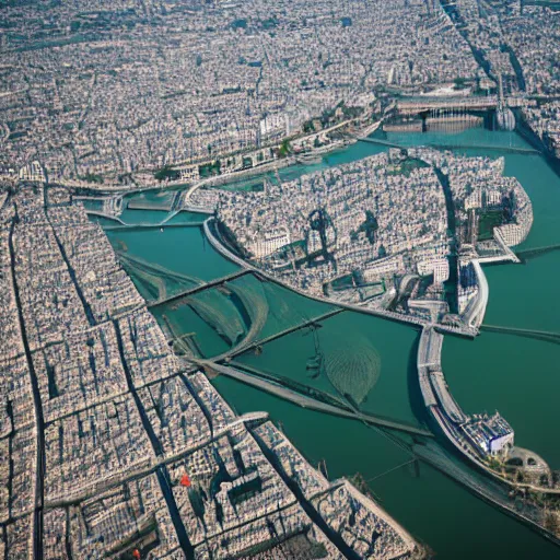 Image similar to aerial view of the city of Paris underwater, trending on 500px, canon 5D mk2