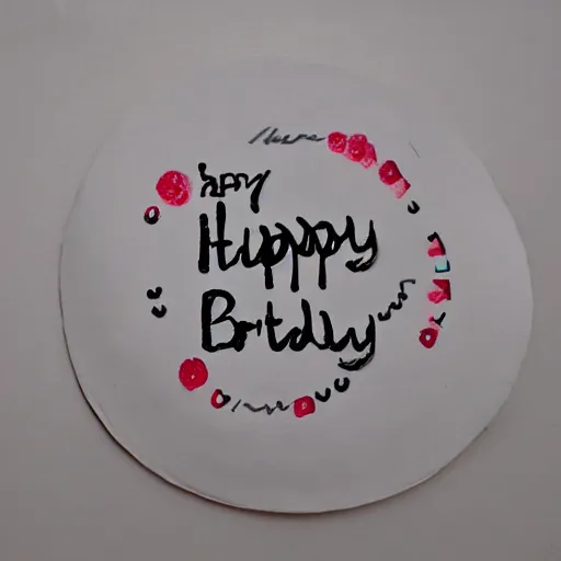 Prompt: ' happy birthday'written on a cake, photorealism