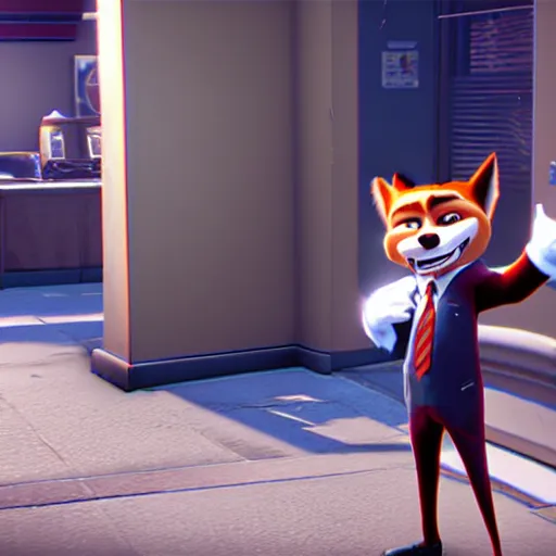 Image similar to Screenshot from Payday 2 featuring Nick Wilde (from Zootopia)