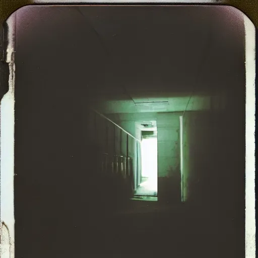 Image similar to a tall dark shadow standing in the corner of the basement of an industrial building, abandoned, creepy!!, grainy, eerie, terrifying, horrorifiying, old polaroid, expired film,