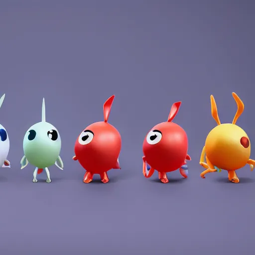 Image similar to video game pikmin, one creature, red bulbor, white background, 8 k, high quality