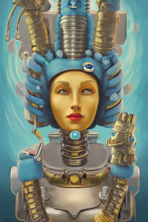 Prompt: Marge Simpson as a robot with big white eyes, art deco design, by Mandy Jurgens and Warhol, Ernst Haeckel, James Jean, artstation, concept art