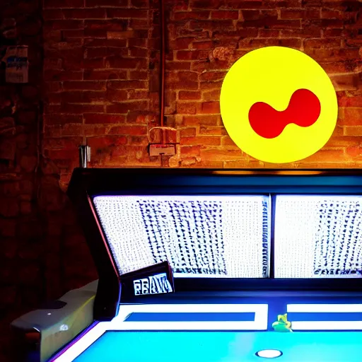 Prompt: pacman arcade machine, sun rays, hyperrealistic, photo realistic, realistic, beautiful white lighting, in the middle of the day, hyperdetailed, very detailed, good composition, rule of threes