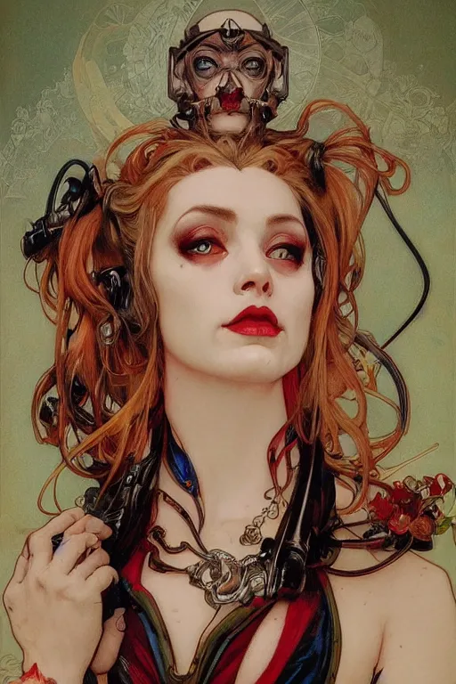 Prompt: stunning, breathtaking, awe-inspiring award-winning realistic concept art face portrait of Harley Quinn as an ape, by Alphonse Mucha, Ayami Kojima, Amano, Charlie Bowater, Karol Bak, Greg Hildebrandt, Jean Delville, and Mark Brooks, Art Nouveau, Neo-Gothic, gothic, hi-res, rich deep colors, cyberpunk, extremely moody lighting, glowing light and shadow, atmospheric, shadowy, cinematic, 8K