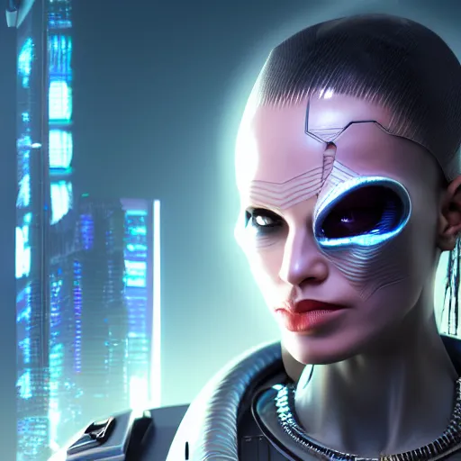 Prompt: evil cyberpunk villain, highly detailed, photorealistic portrait, bright studio setting, studio lighting, crisp quality and light reflections, unreal engine 5 quality render