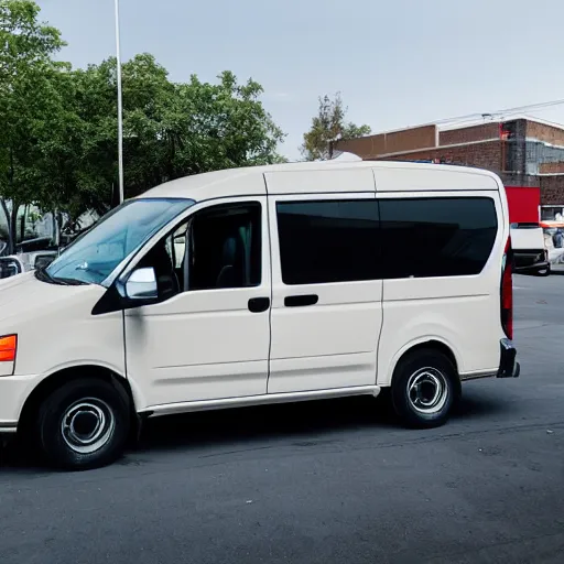 Image similar to A brown man parallel parks white work van, beeping, annoyed people