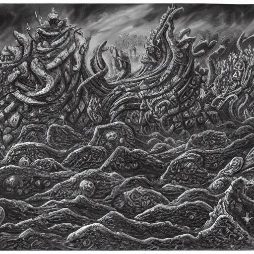 Image similar to charcoal reefs of the chaos realm, in the style of alejandro mirabal, dramatic, tragic, intricate, detailed, beautiful, 8 k resolution