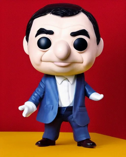 Image similar to mr bean as a funko pop!, studio lighting, white background, single body, no shadow, blender, trending on artstation, 8 k, highly detailed