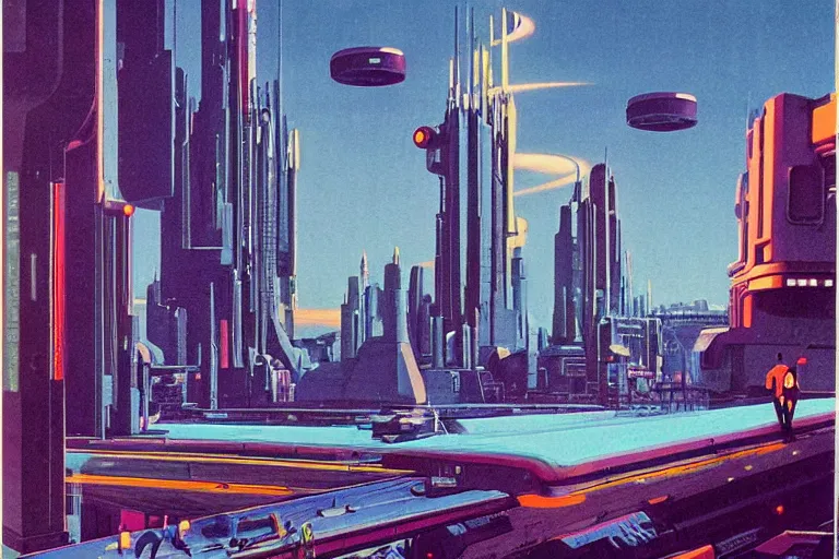 Image similar to 1979 OMNI Magazine Cover of Inverness. in cyberpunk style by Vincent Di Fate