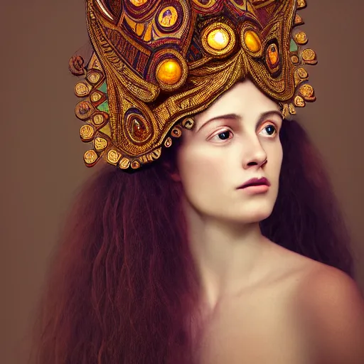 Image similar to kodak portra 4 0 0, 8 k, artstation, soft light, volumetric lighting, highly detailed, britt marling style 3 / 4 portrait photography of a beautiful woman pre - raphaelite, inspired by thandiwe muriu, royal woman wearing ornate art nouveau orchid headdress, realistic, refined, highly detailed