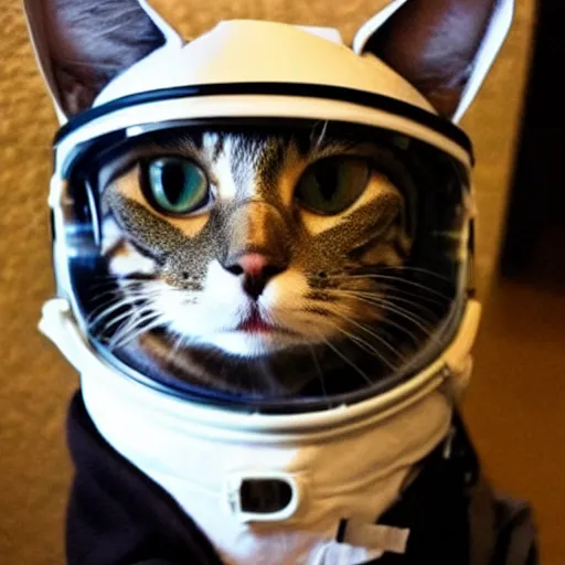 Image similar to a cat wearing an astronaut helmet