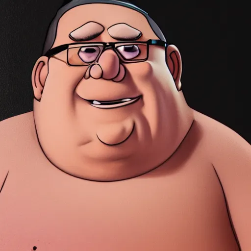 Prompt: a realistic version of peter griffin, portrait, photograph, real life, 4K resolution, studio quality, highly detailed