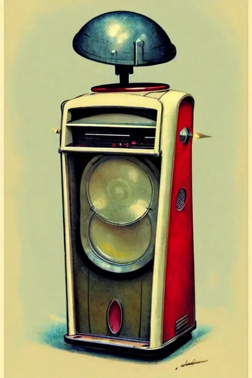 Prompt: ( ( ( ( ( 1 9 5 0 s retro robot jukebox. muted colors. ) ) ) ) ) by jean - baptiste monge!!!!!!!!!!!!!!!!!!!!!!!!!!!!!!
