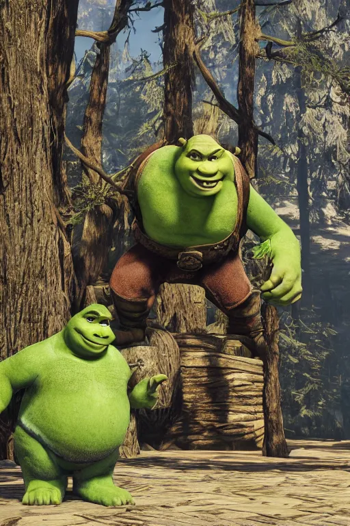 Image similar to shrek 👌, cinematic, photoreal, by red dead redemption 2