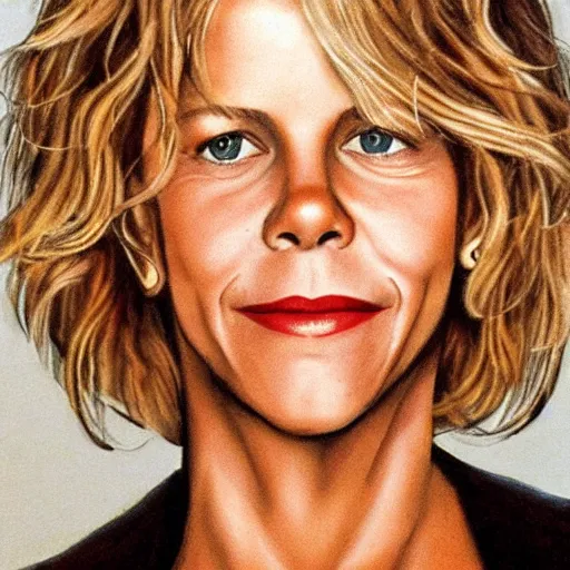 Image similar to Meg Ryan in the style of Alex Gray