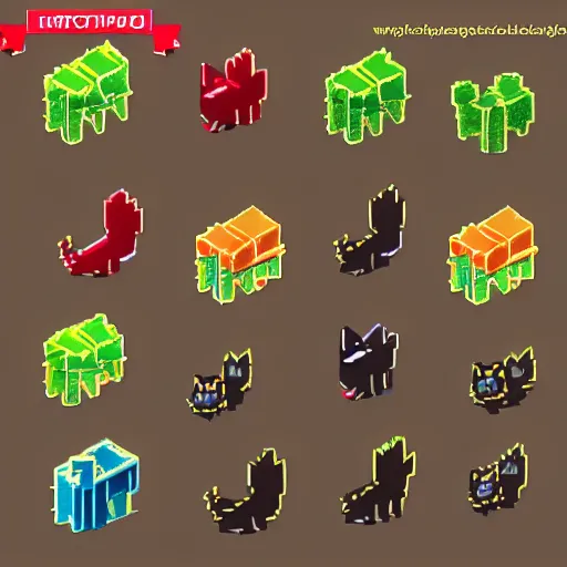 Prompt: 2 d isometric spritesheet of a black cat, all directions, high definition, 8 k, trending on itch. io, pixel art